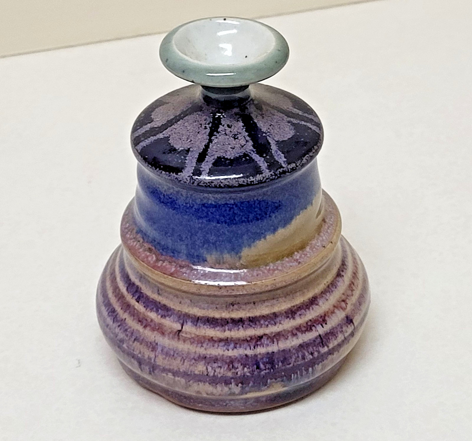 Vtg Studio Art Pottery Vase Candle Holder Incense Oil Handmade Unique Signed USA