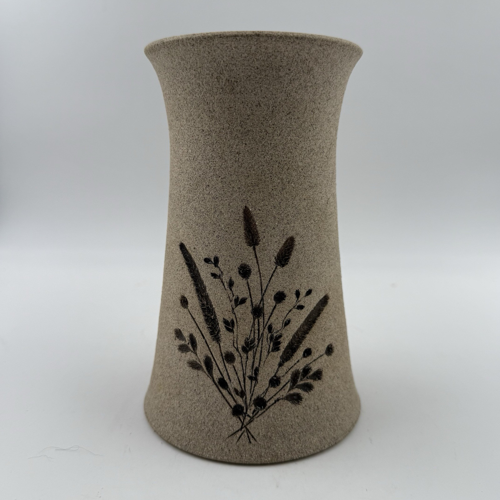 Handcrafted Studio Art Pottery Vase Floral Impression 7.25” Signed Vintage 1985