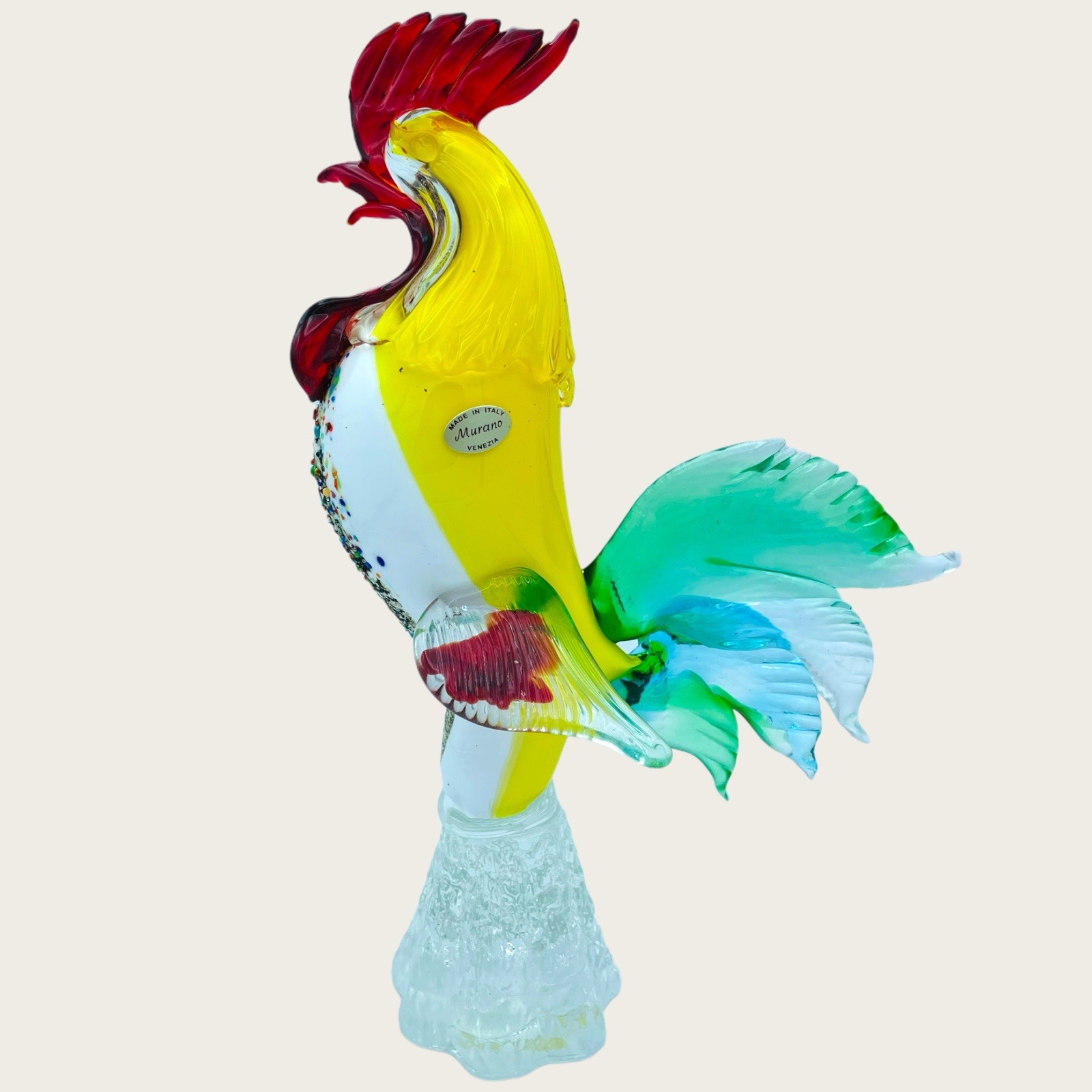 Vintage Murano Glass Rooster Figurine Hand Blown Italy 12.5” Art Glass 1960-1970