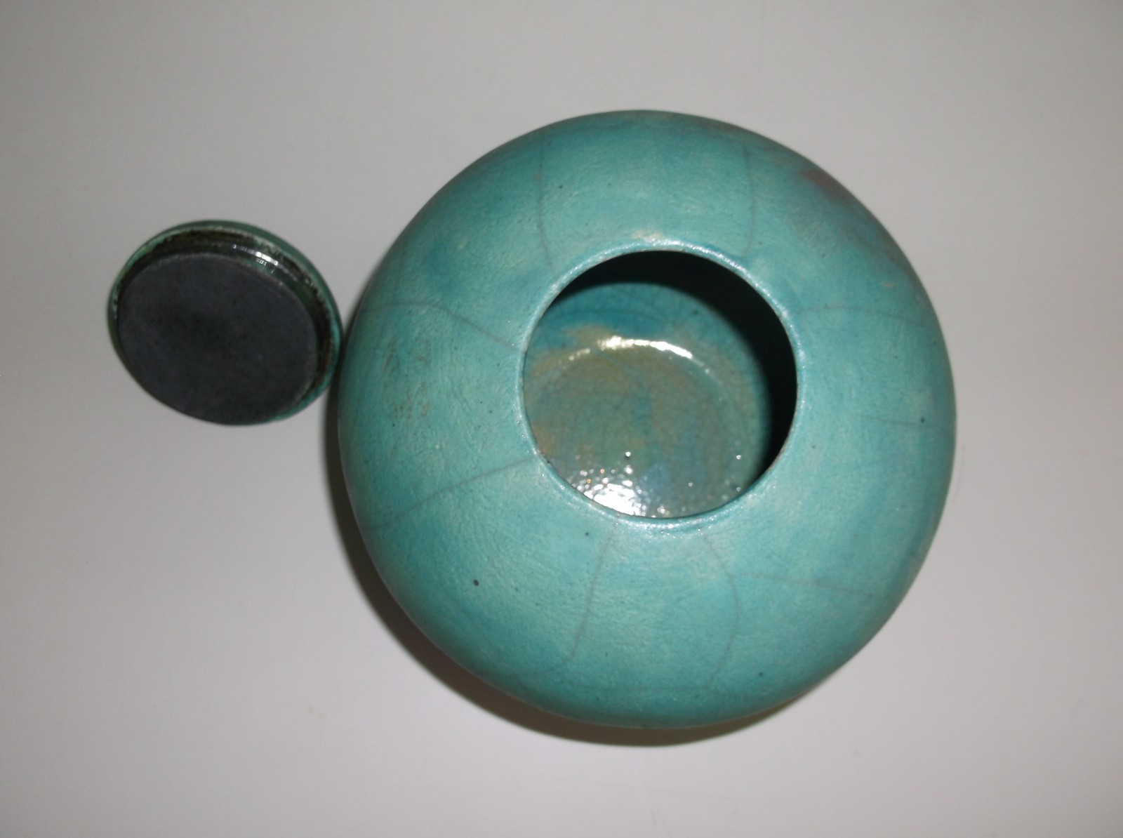 Raku Pottery Cremation Urn / Home Decor Pot signed Diane De Baun Aqua w Amethyst