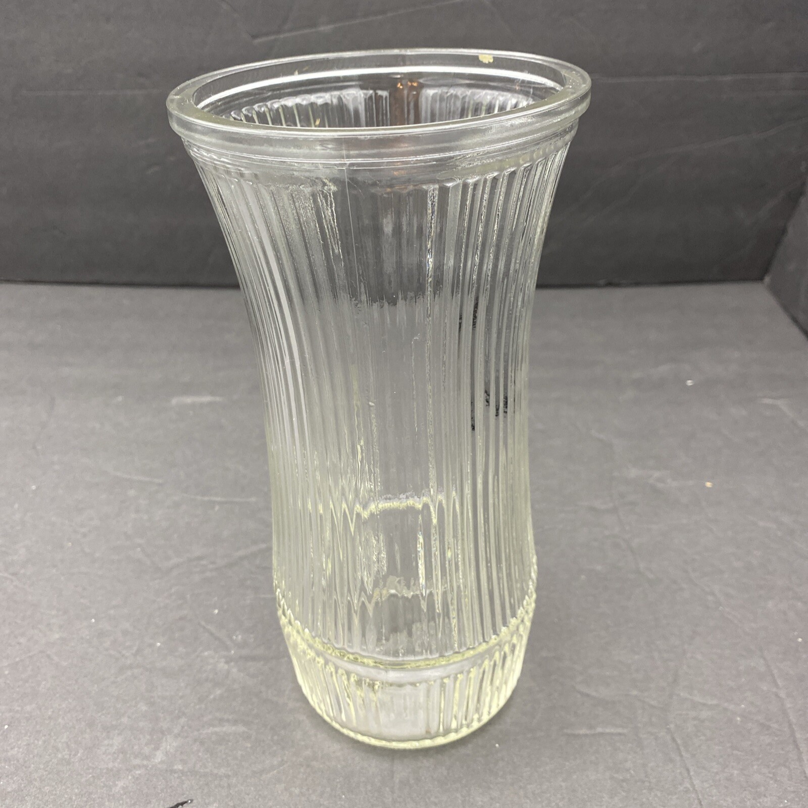 Vintage Hoosier Glass 4088-8 Ribbed Pressed Glass Vase Clear Flared Top MCM