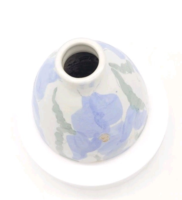 Mereau Ceramics Studio Art Pottery Vase Purple Green Floral Flower Handmade Sign