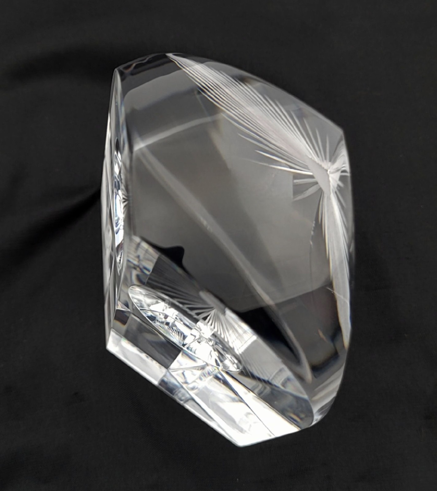Hoya Crystal Owl Paperweight MCM Clear Glass Figure 4.75″ Signed