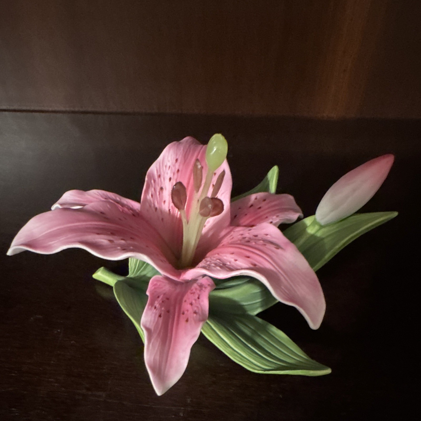 Andrea by Sadek Pink Lily Porcelain Floral Figurine Green Accents China