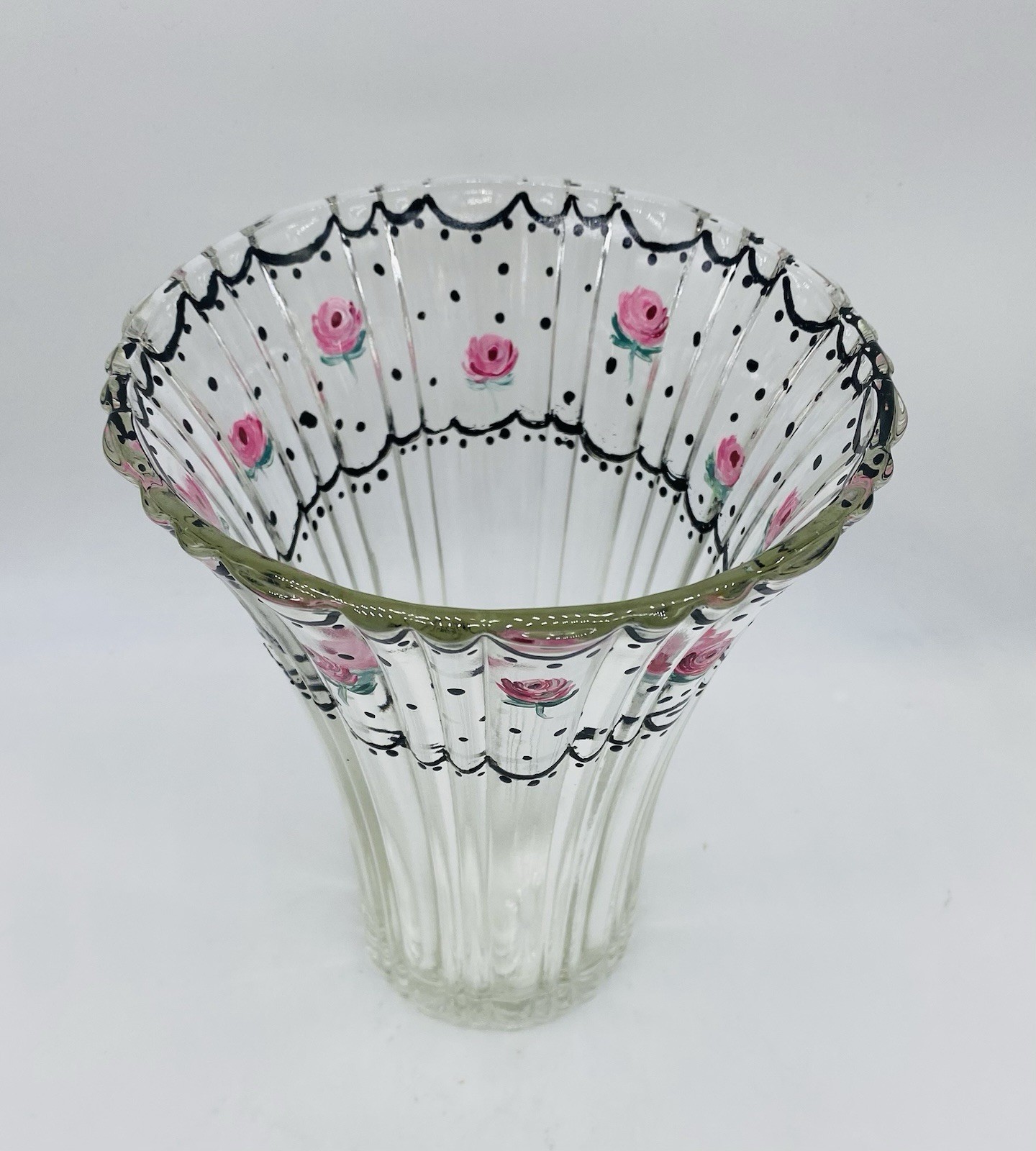 Antique CZECH BOHEMIAN TRANSLUCENT FLORAL ENAMELED GLASS VASE