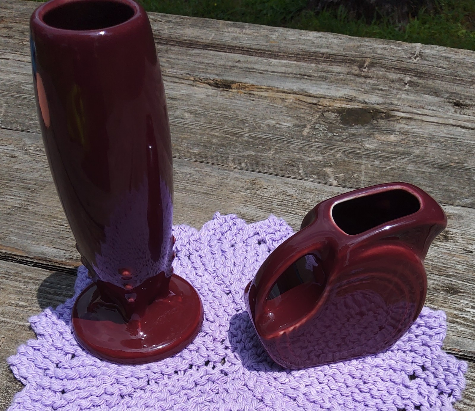 Fiestaware Cinnabar Bud Vase & Mini Disk Pitcher, Never Used Fiesta