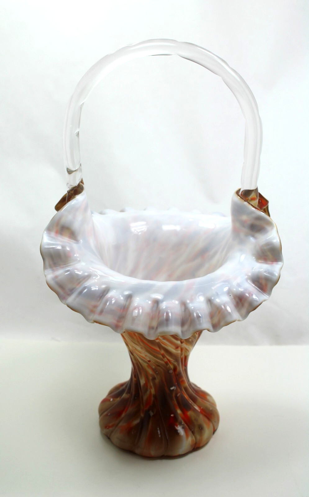 Fenton Vtg Autumn Orange Vasa Murrhina 11″ Large Basket 1960s Mint*PRICE REDUCED