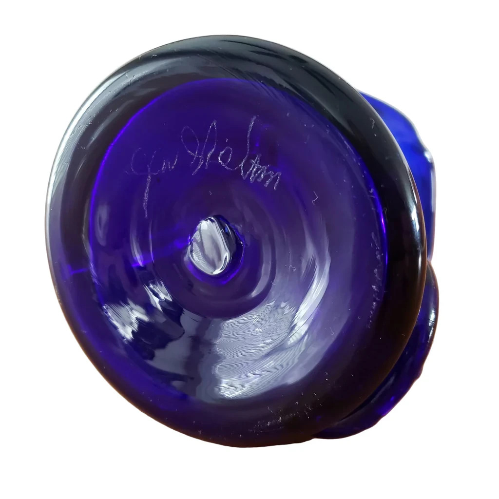 Vintage Hand Blown Cobalt Blue Art Glass Vase Pineapple 3 inch by JW Shelton
