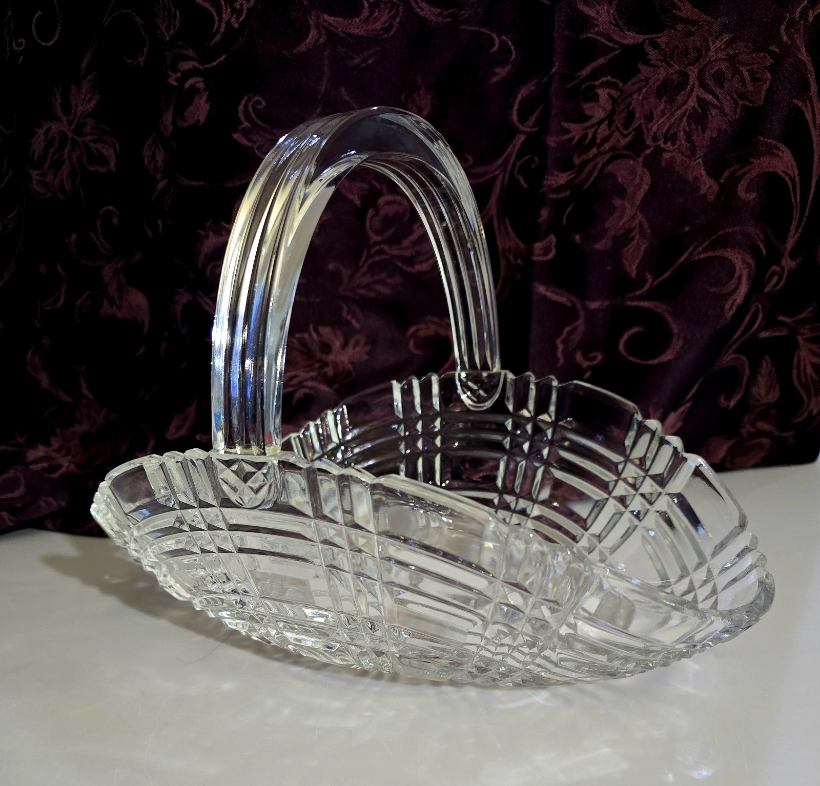 Shannon Designs of Ireland Crystal Handled Basket 8.5″ Tall 12 1/2″ Long