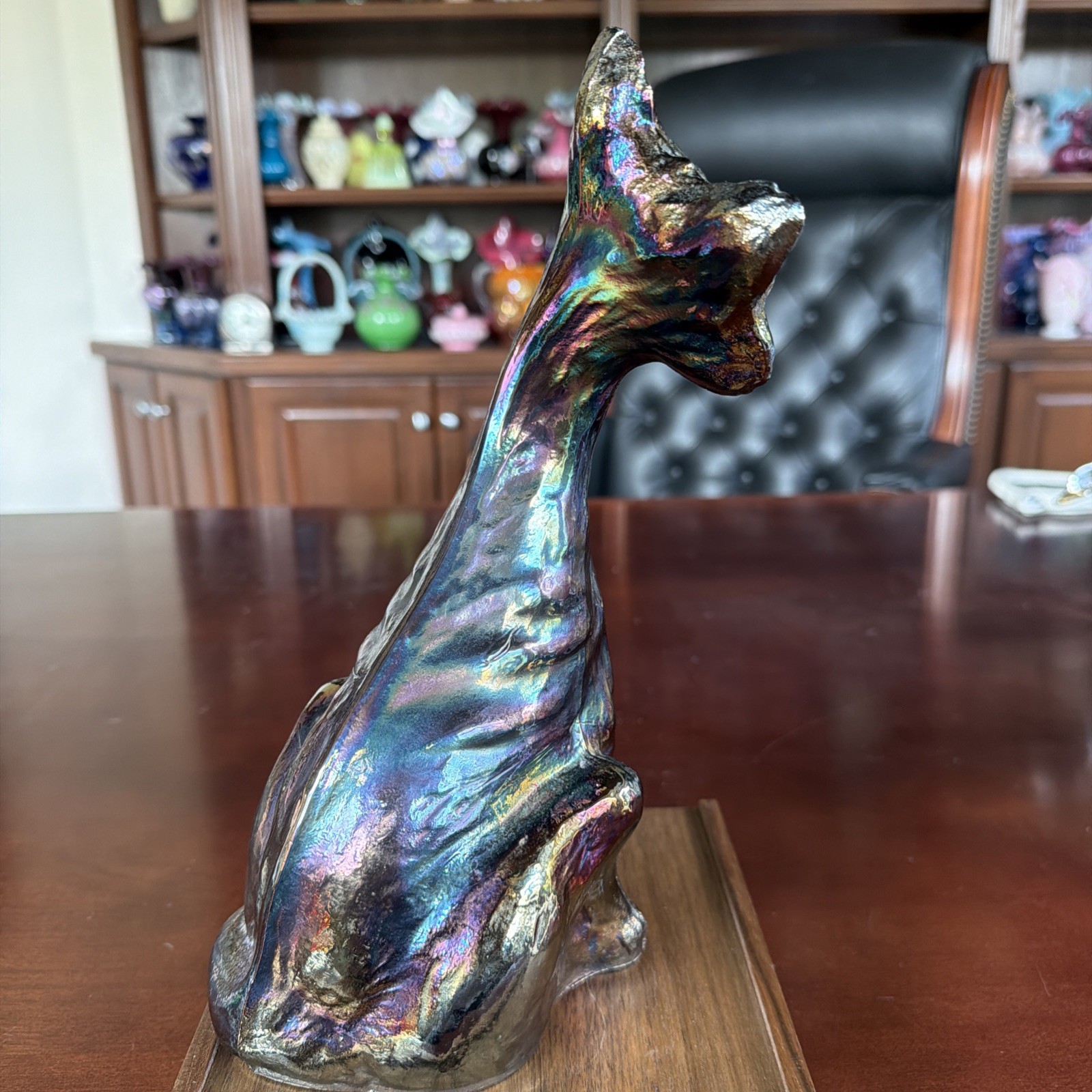 Stunning Vintage Fenton Black Amethyst Carnival 11” Winking Alley Cat-Ex Cond