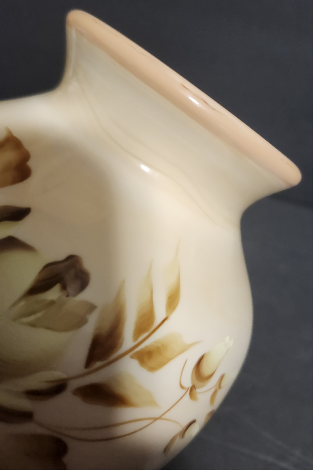 Fenton Chocolate Glass Vase NFGCA Hand Painted Roses By JK Spindler PLEASE READ