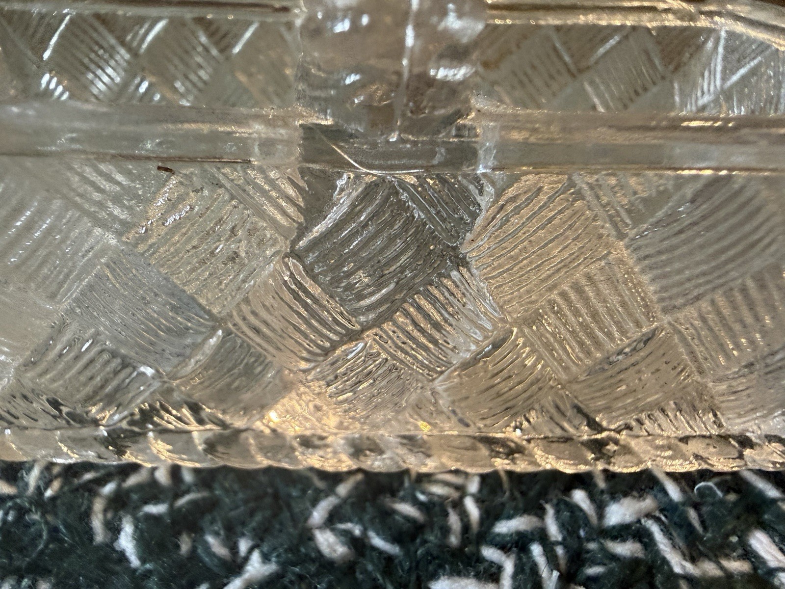 Vintage Clear Pressed Glass Basketweave Double Handled Condiment Basket Caddy