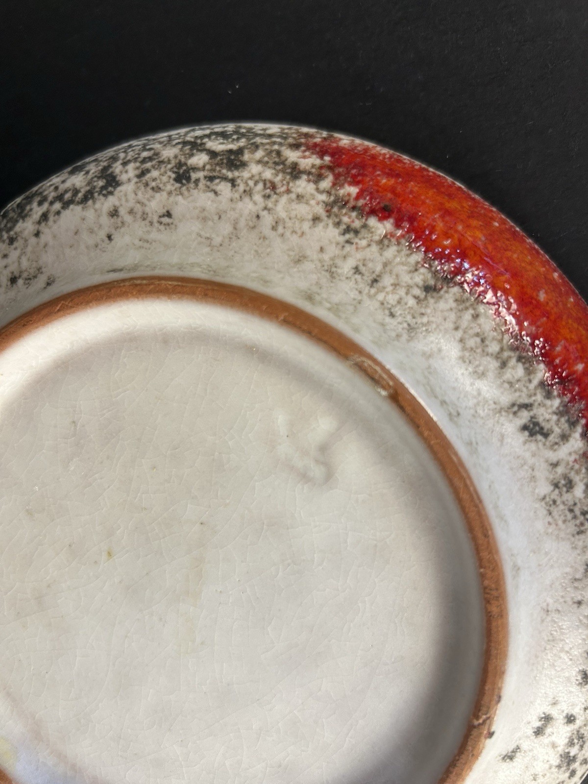 MCM Art Pottery Fat Lava Glaze Orange, White and Black Ash Tray
