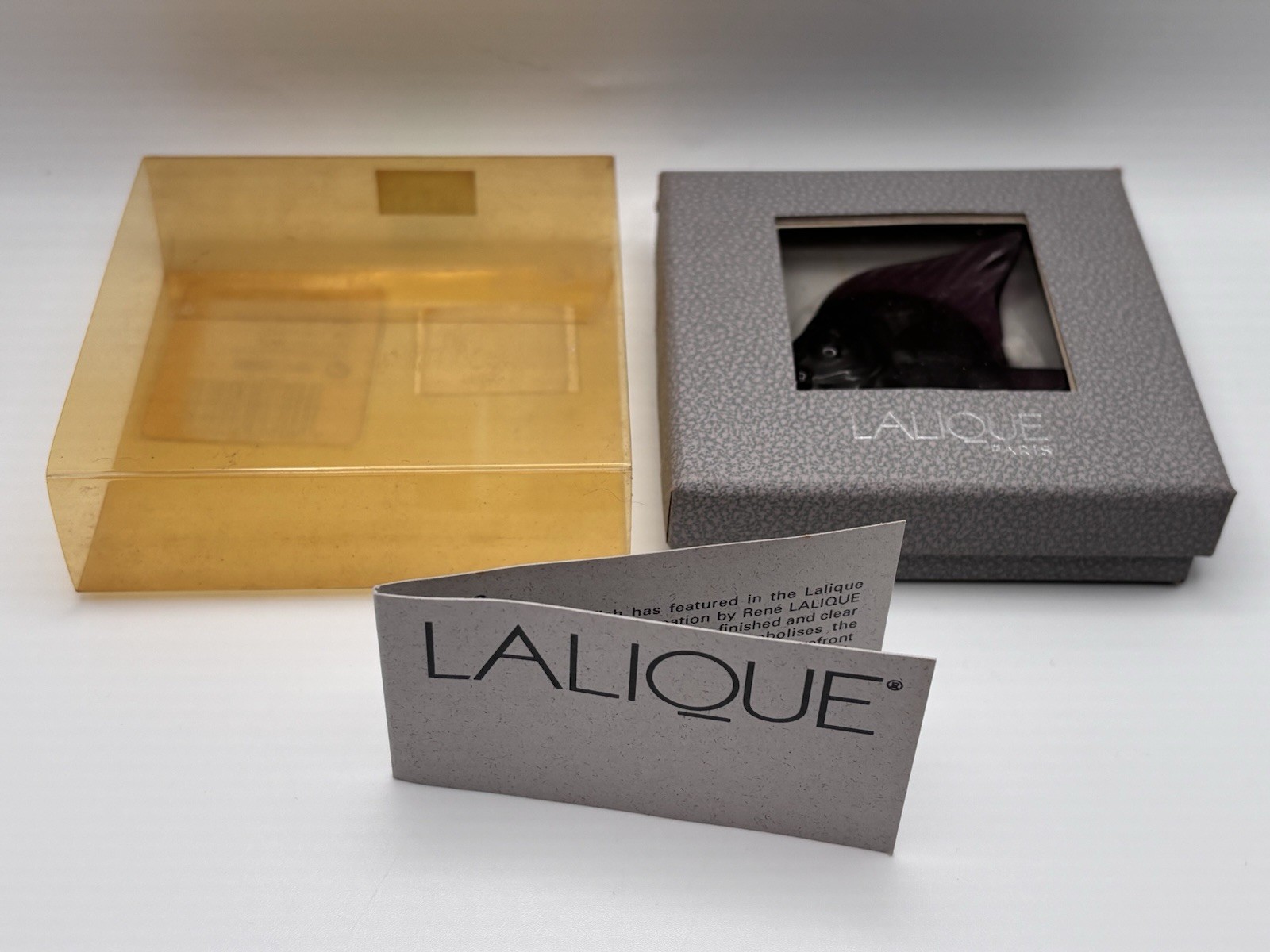 Signed Lalique France Seal Fish Sculpture Figurine VIOLET Original Box & Card