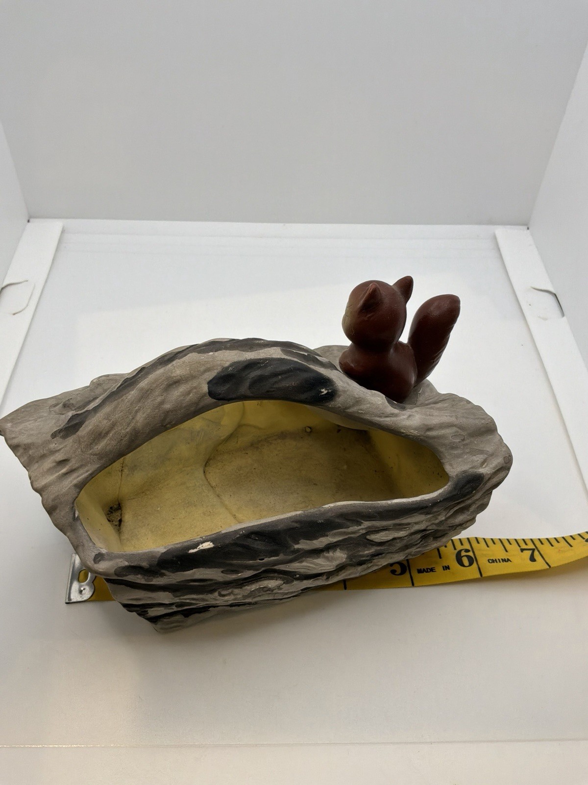 Vintage Enesco Japan Brown Squirrel Planter Basket Woodland Animal Ceramic Decor