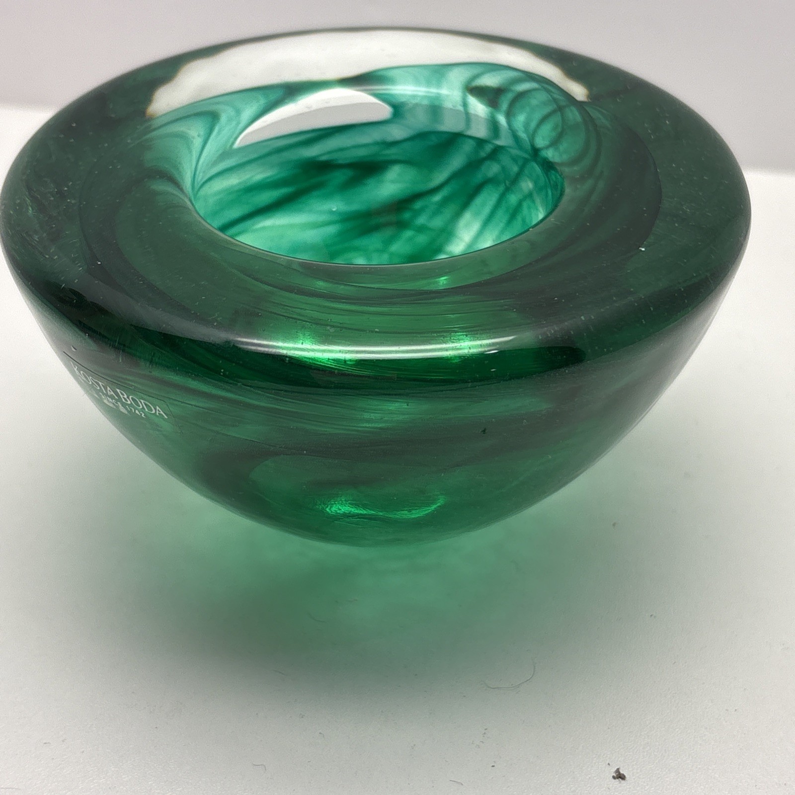 Kosta Boda Atoll Aqua Green Swirl Votive Holder Candle Sweden 4 5/16