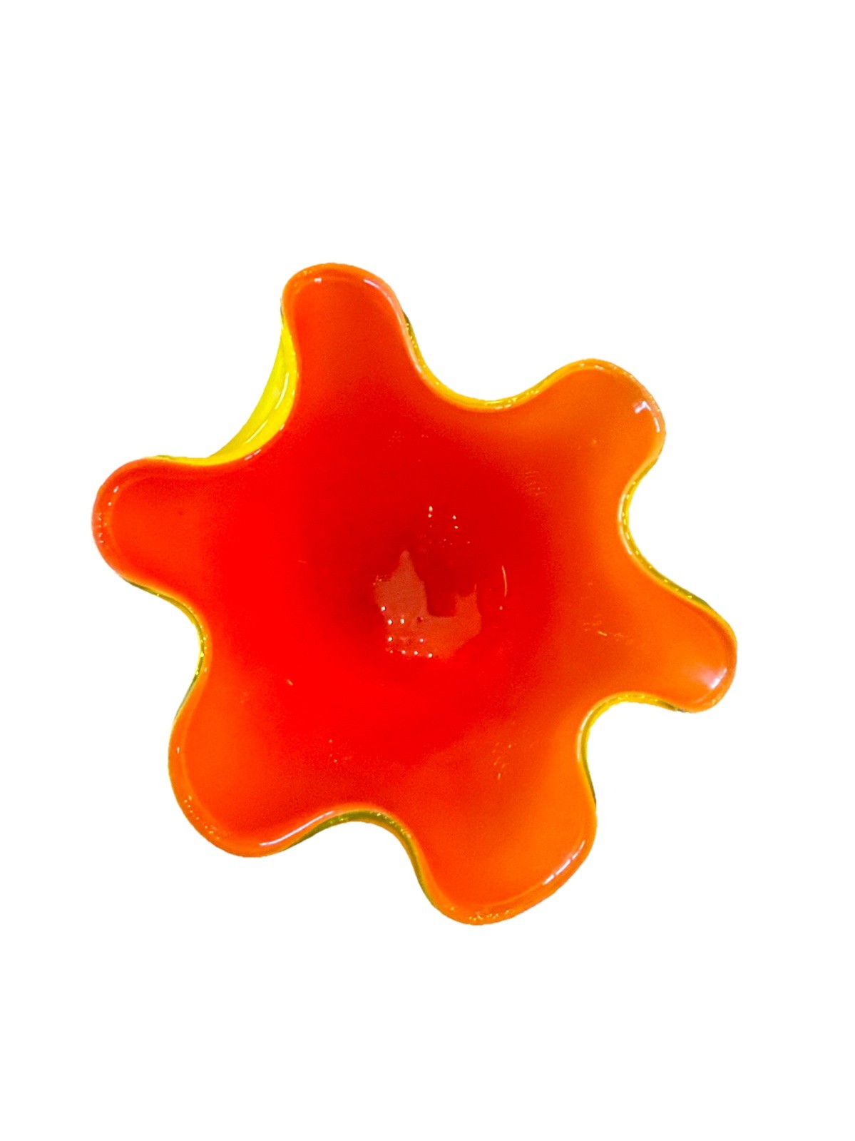 Yellow and orange blown glass handkerchief vase. 4.5 In Tall