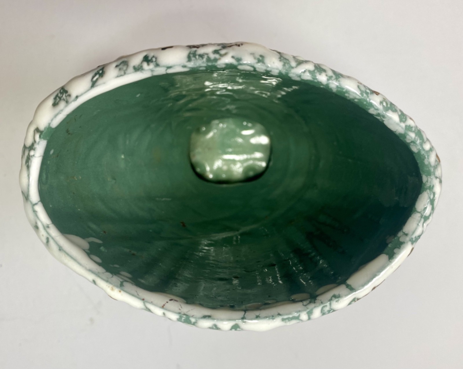 Vtg Savoy Speckle Vase Splatter Art Pottery Green White 24k Gold Planter MCM