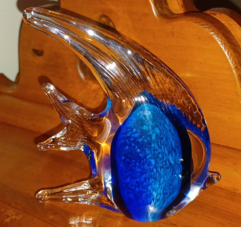 MURANO ANGEL FISH BLOWN GLASS FIGURINE-5″ LONG, 5 3/4″ TALL & 1 1/2″ WIDE