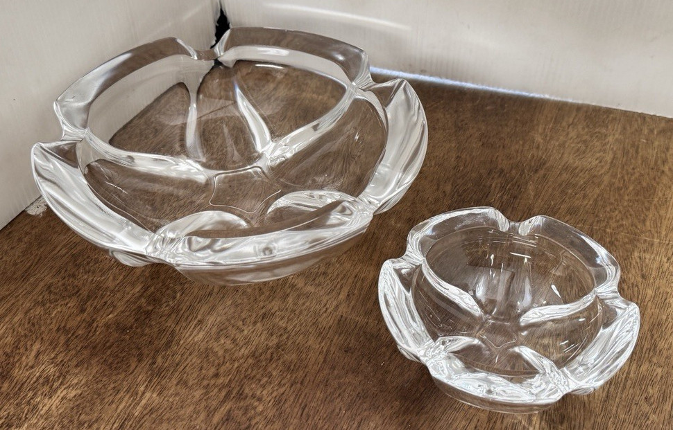 2 Cristal D’Arques Crystal Cigar Ashtray large 8” & small 4 1/4” matching heavy