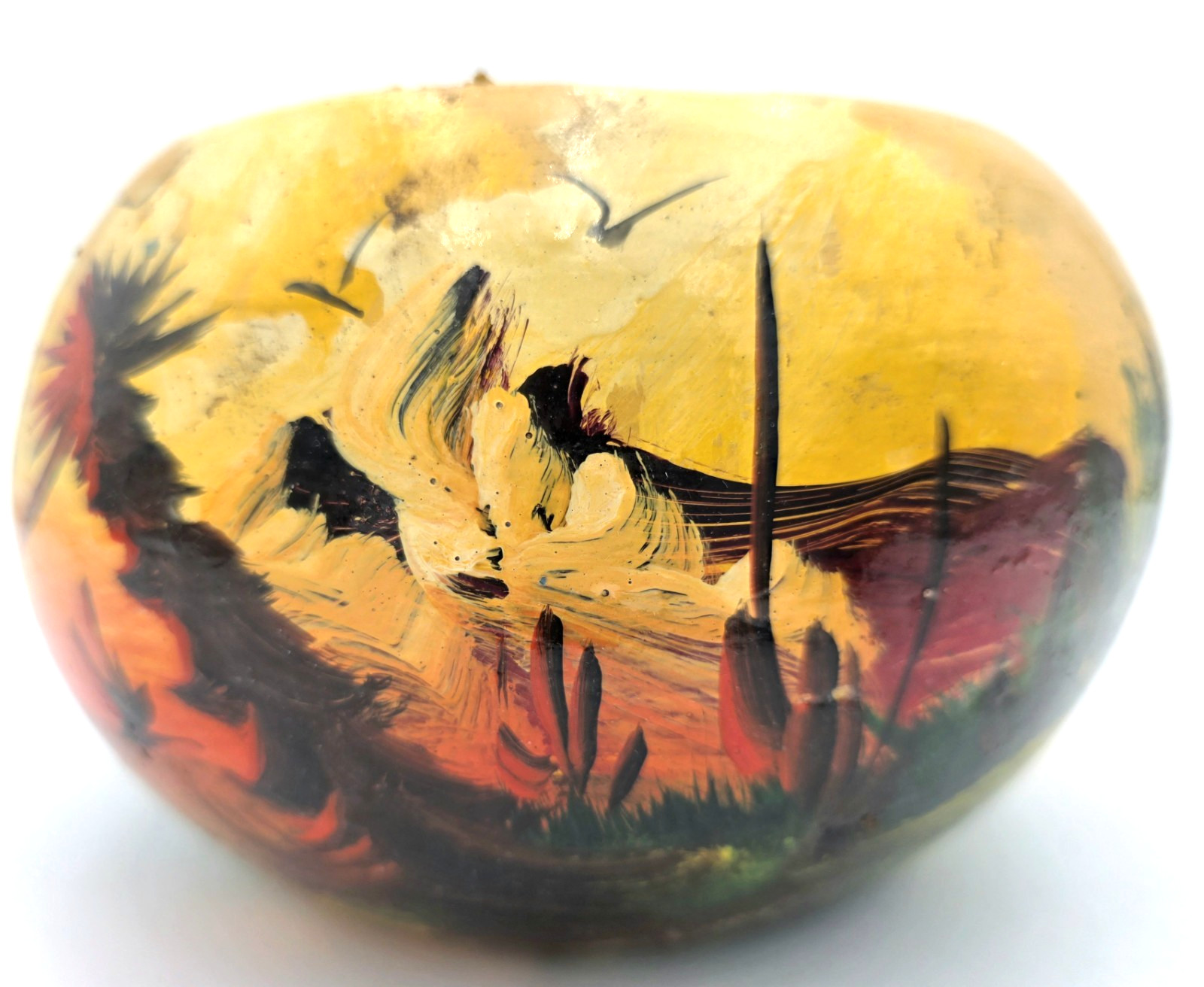 Hand Painted Mexican Pottery Planter Desert Landscape Cactus Signed VTG