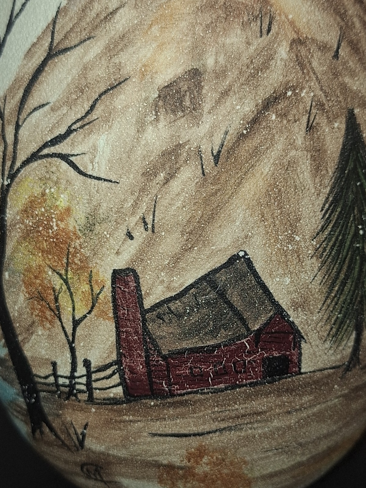 Holland Mold 10.5″ Vase Handpainted/Signed Mountain/Country Farmhouse Beautiful
