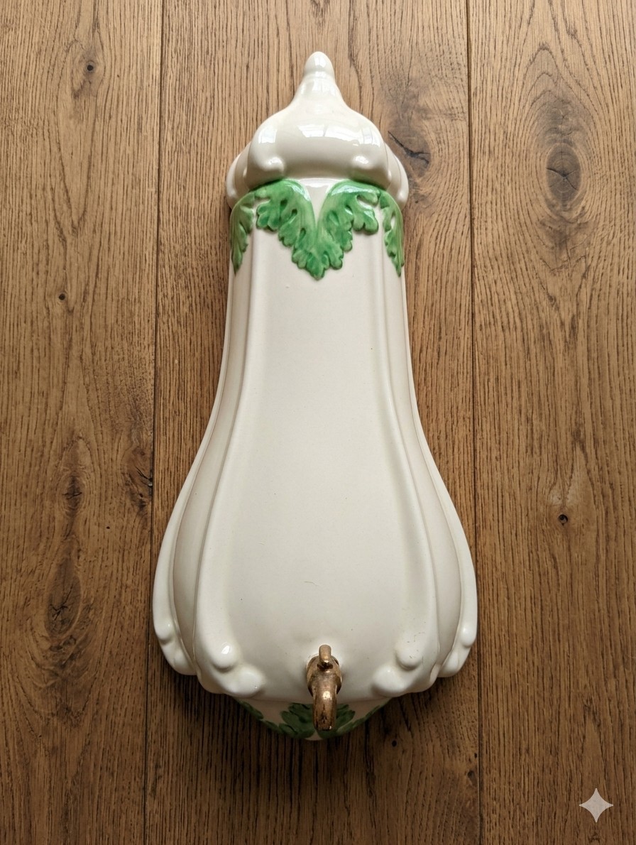Vintage Ceramic Wall Lavabo Planter Set Cream Green Leaf Hollywood Regency 1983