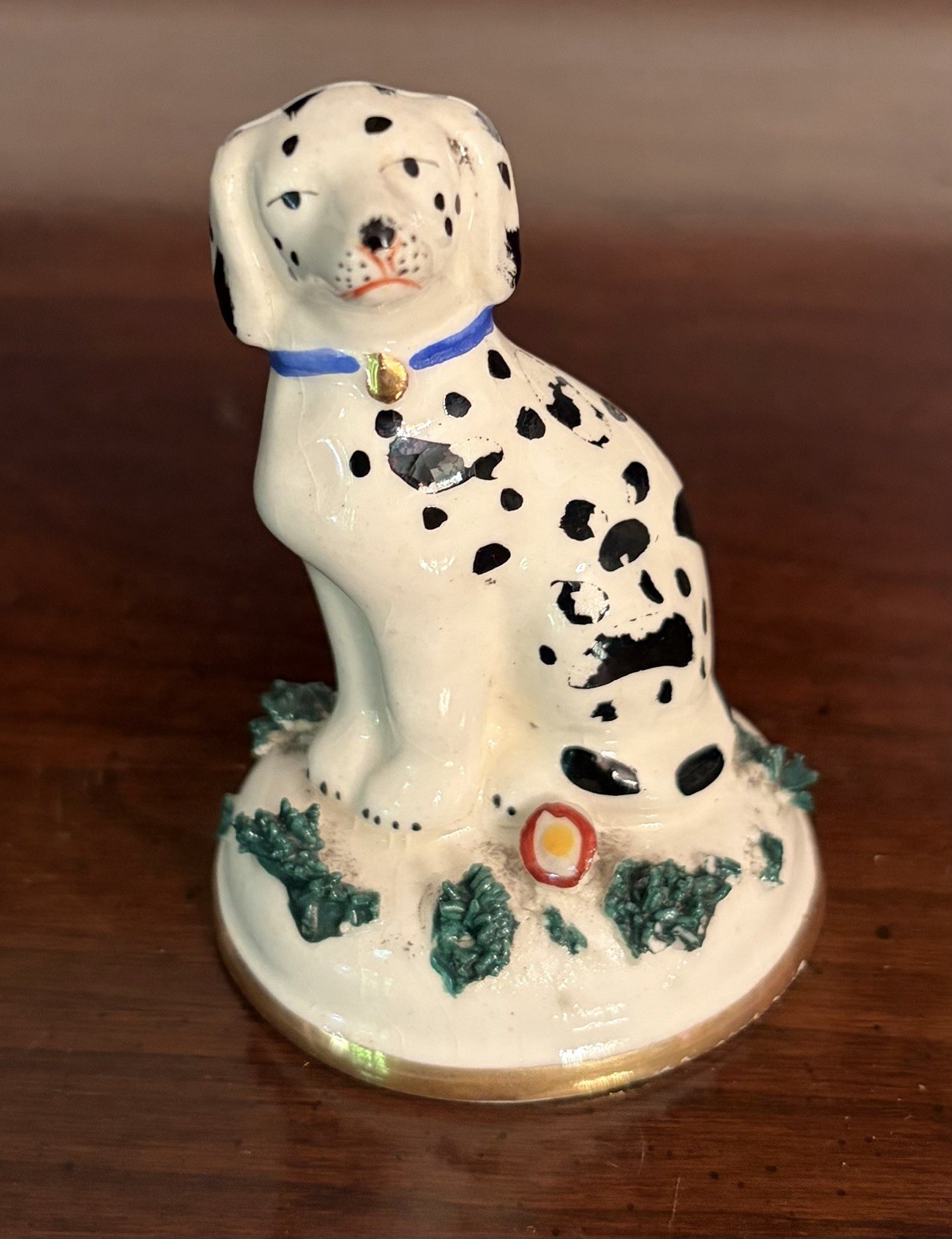 Antique 18th Century Chelsea Porcelain Dalmatian Dog Figurine; Gold Anchor Mark