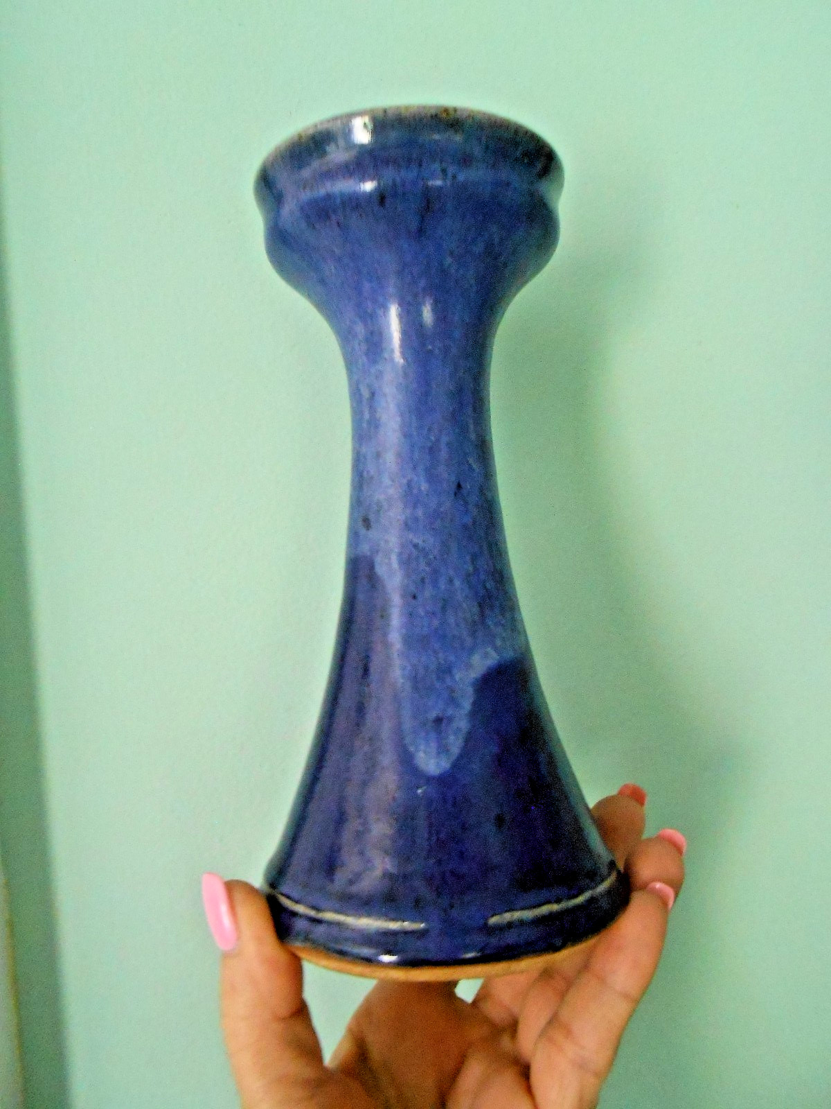 Studio Art Pottery Vase Lapis Blue Drip Glaze Signed KS MMV
