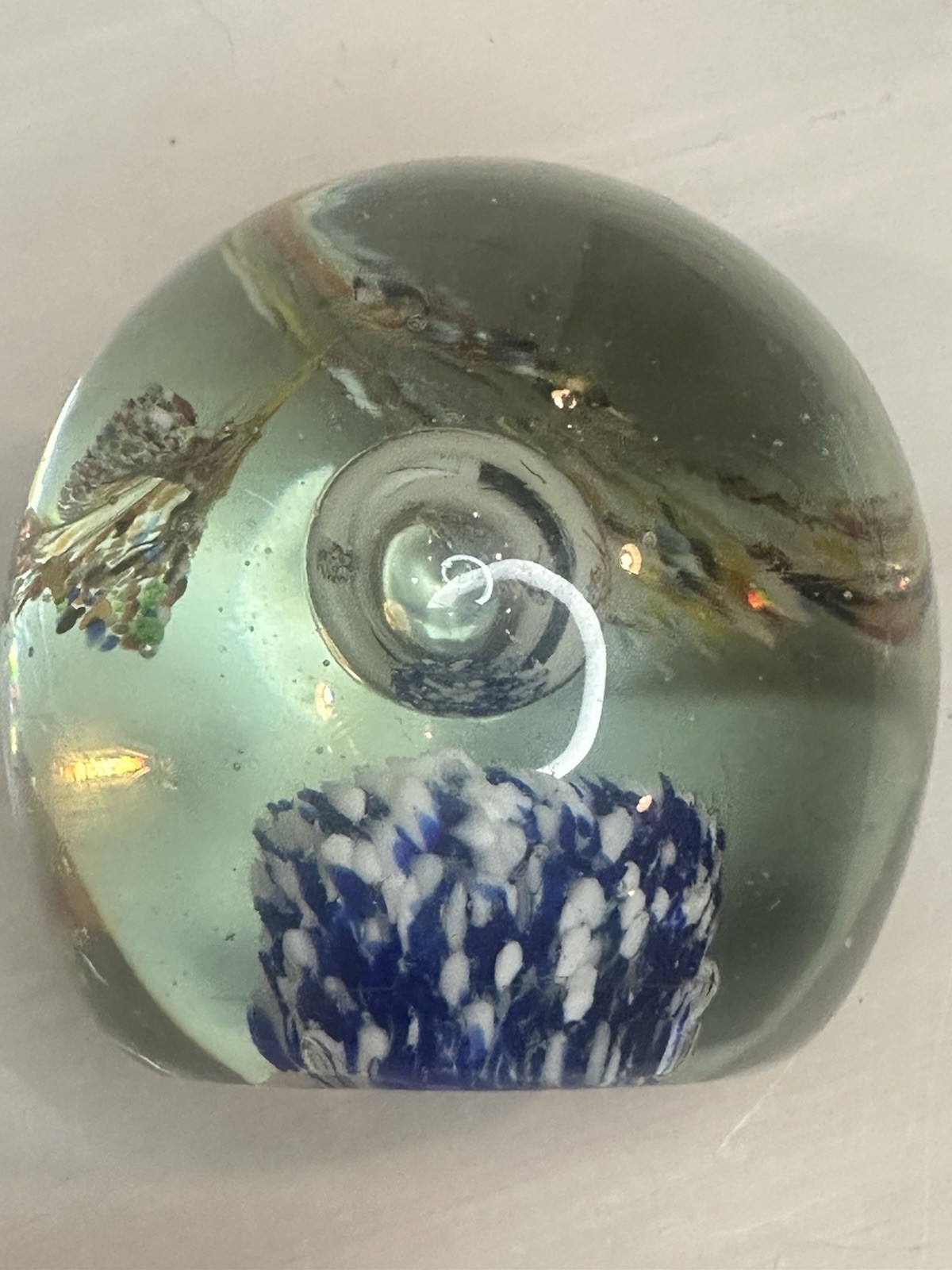 Glass Paperweight, Hand Blown Modern Art Paperweight 3.5in H 3.25in W 1