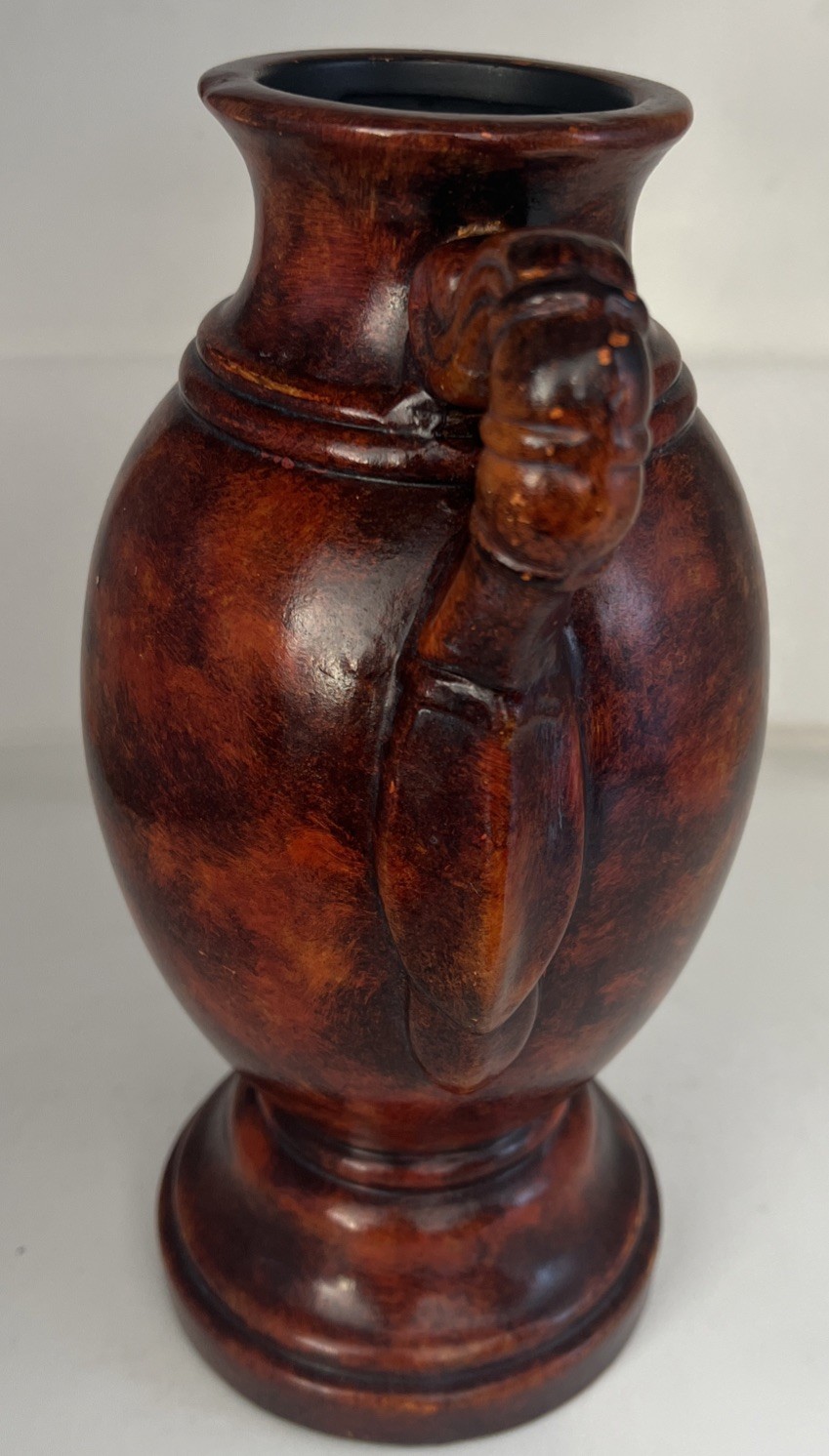Novelty Home Decor Brown W/ Black Swirls Table Urn/Vase Ceramic 10” W/ Handles