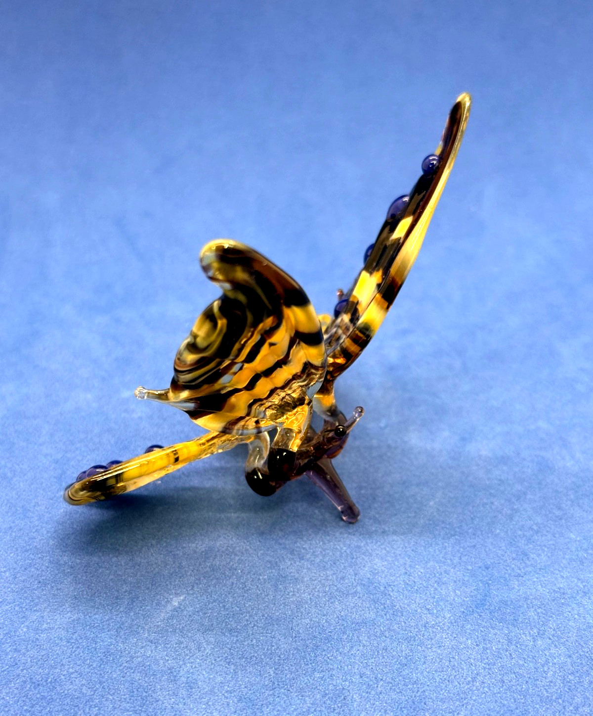 Hand-blown Murano style Glass Butterfly Figurine Vibrant Blue Yellow Brown & Pur