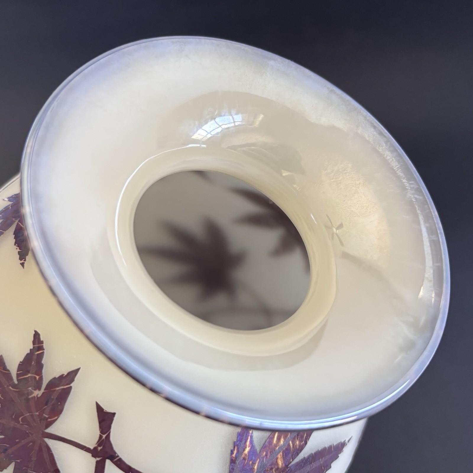 Phyllis Polito Art Glass Vase 9” Leaves Cameo Iridescent Zellique Studio