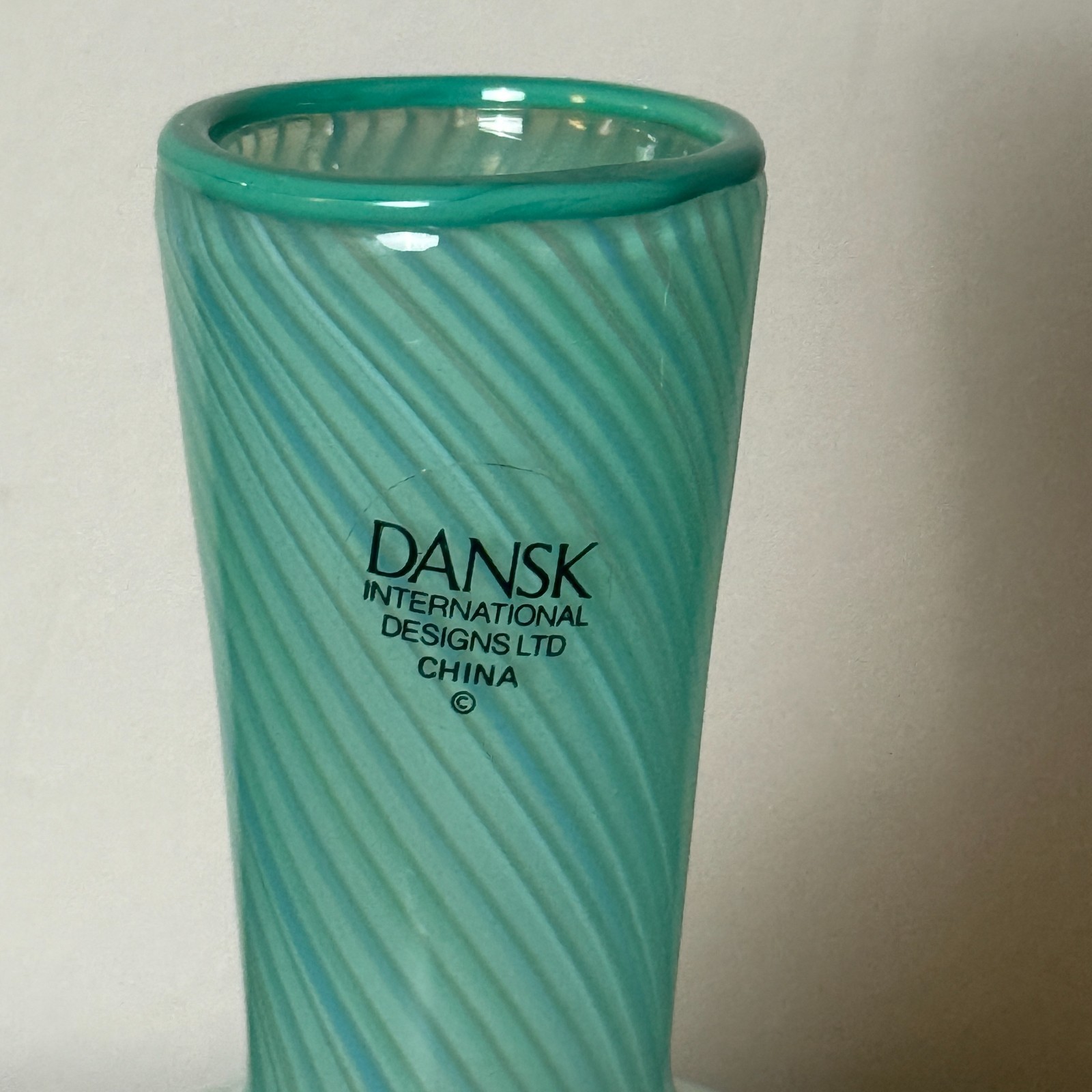 Dansk International 1970 Mezza Filigrana Turquoise Mint Swirl Art Glass Bud Vase