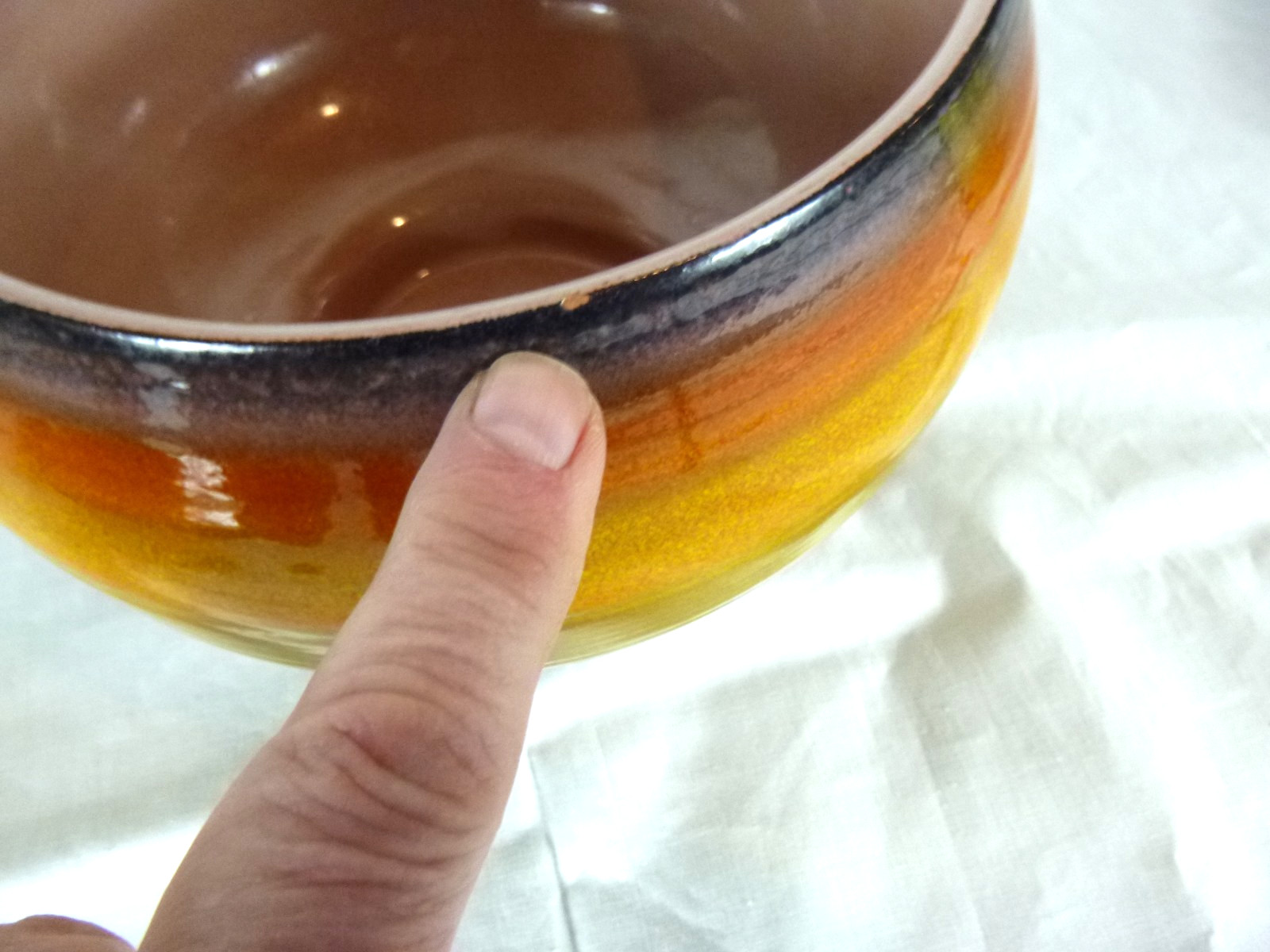 Vtg 60s Haeger Pottery Orb Jar & Lid 9H Sunrise Crackle Glaze Orange Yellow 7.5″
