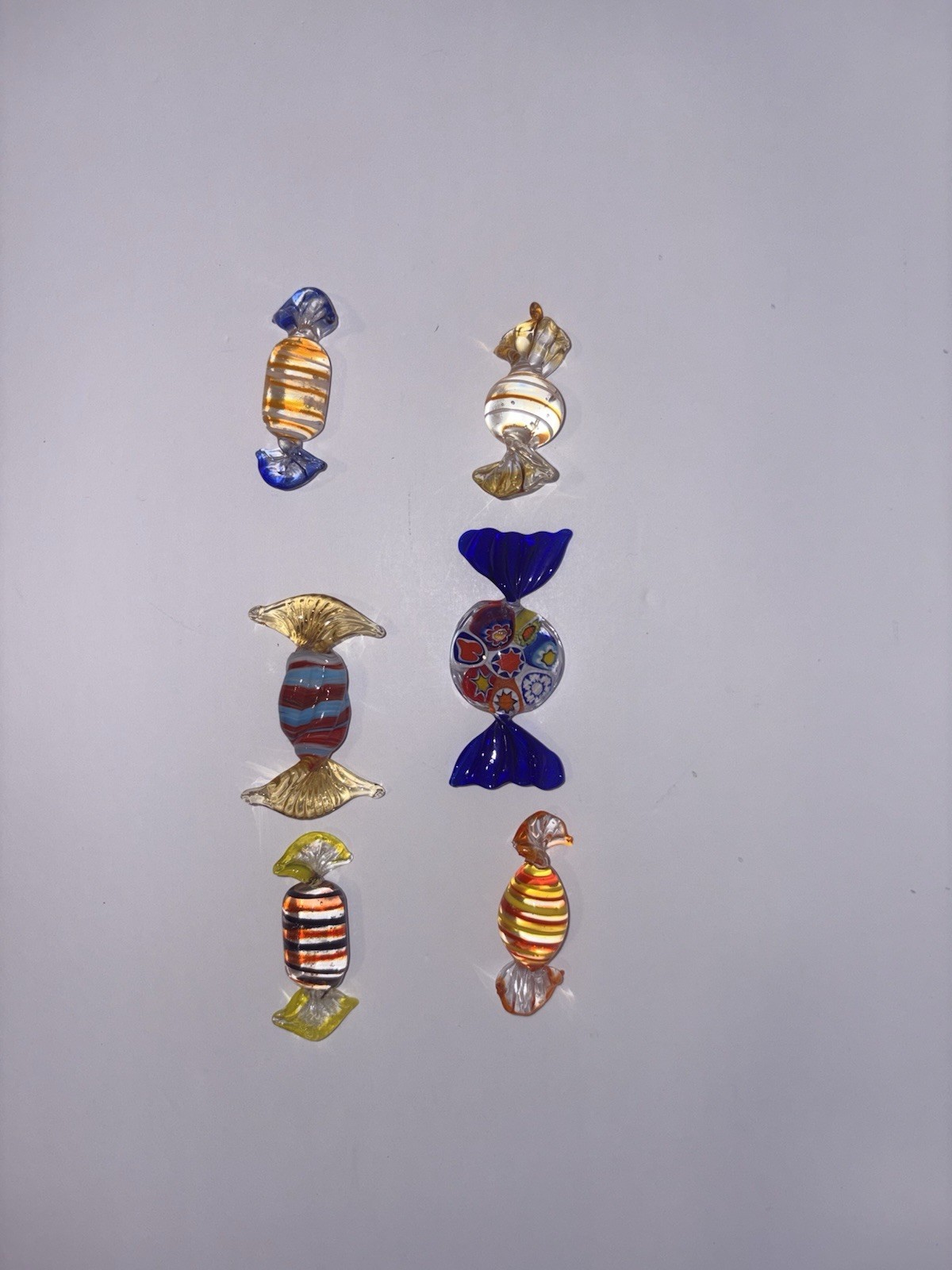 Millefiori Hand Blown Glass Candy, Vintage, 6 Pieces~Murano Style