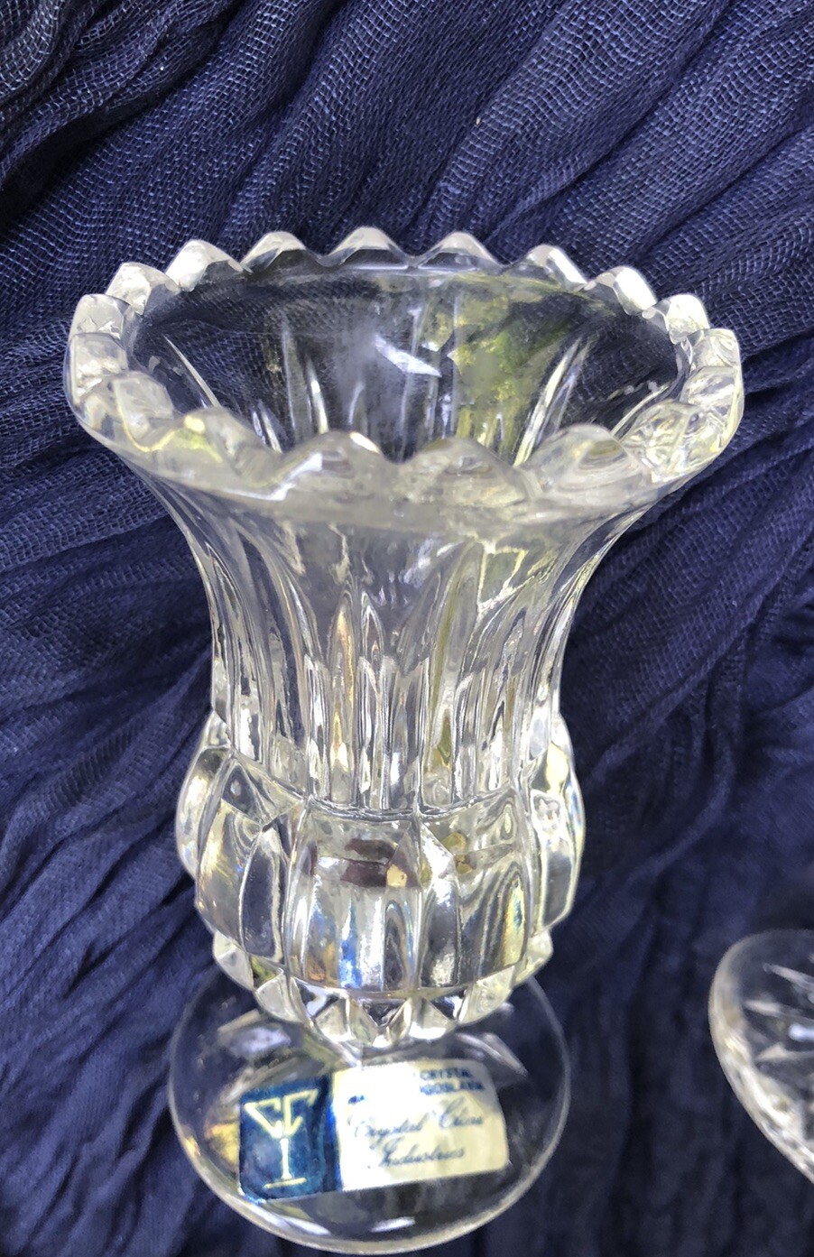 VTG Lead Crystal Bud Vase Pair Yugoslavia 4″ Faceted Crystal Clear Industries