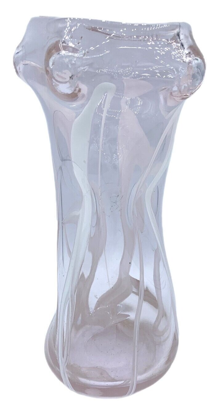 Margies Garden Art Glass Hand Blown Vase Decor Light Pink Clear White Venice CA