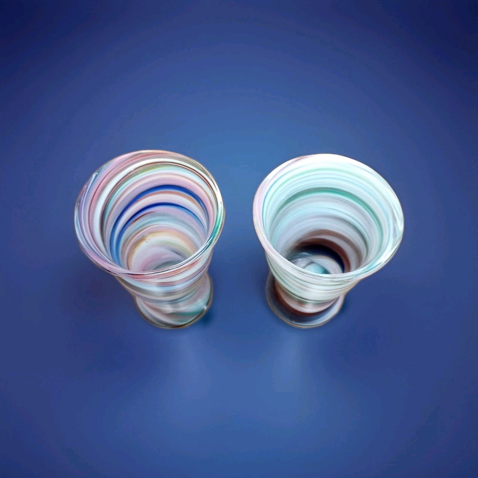 Hand Blown Swirled Glass Small Vases 4.75 Inches Tall X2