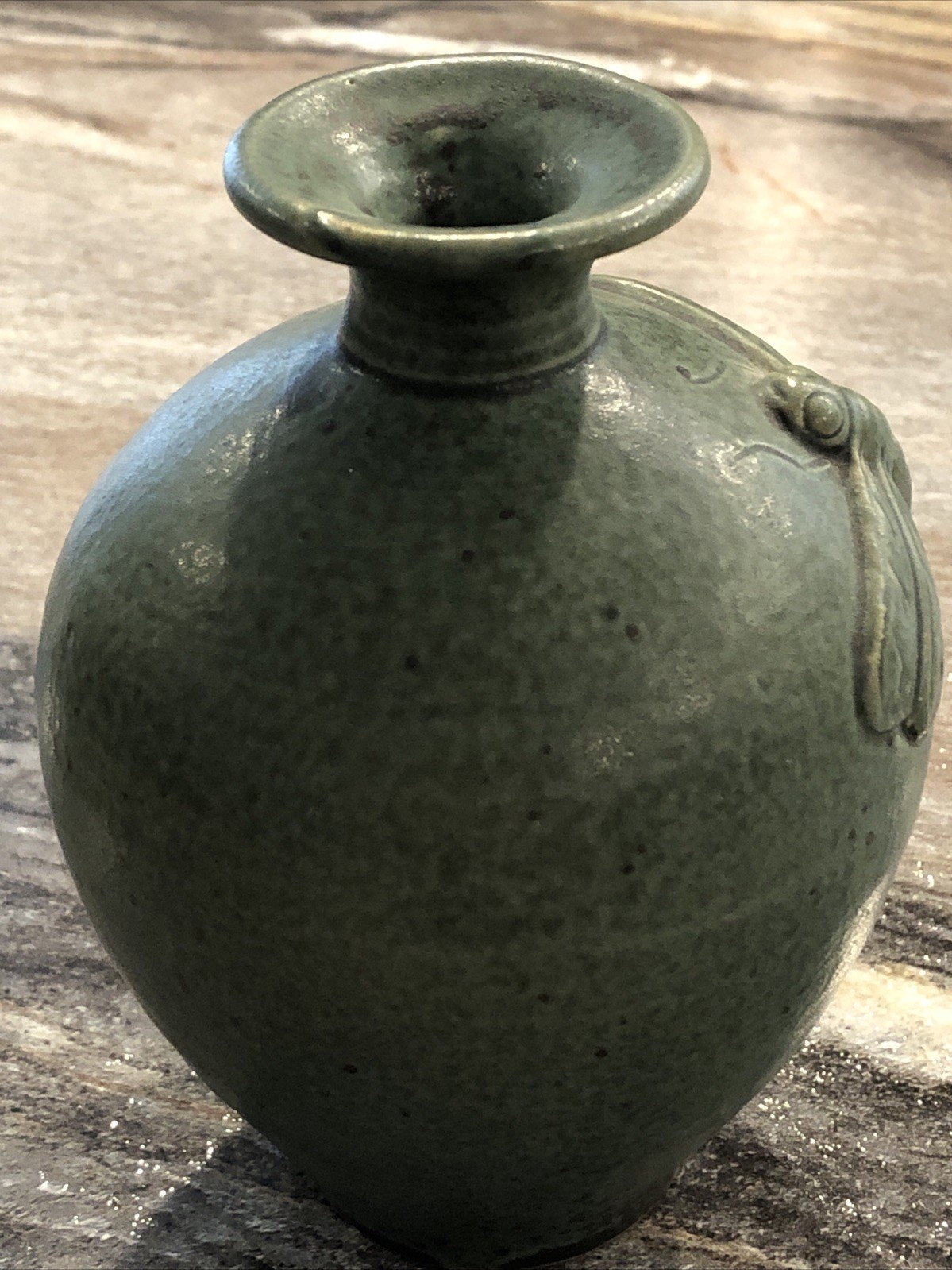 Indonesian Art Pottery Green Dragonfly Vase No Cracks No Chips No Issues