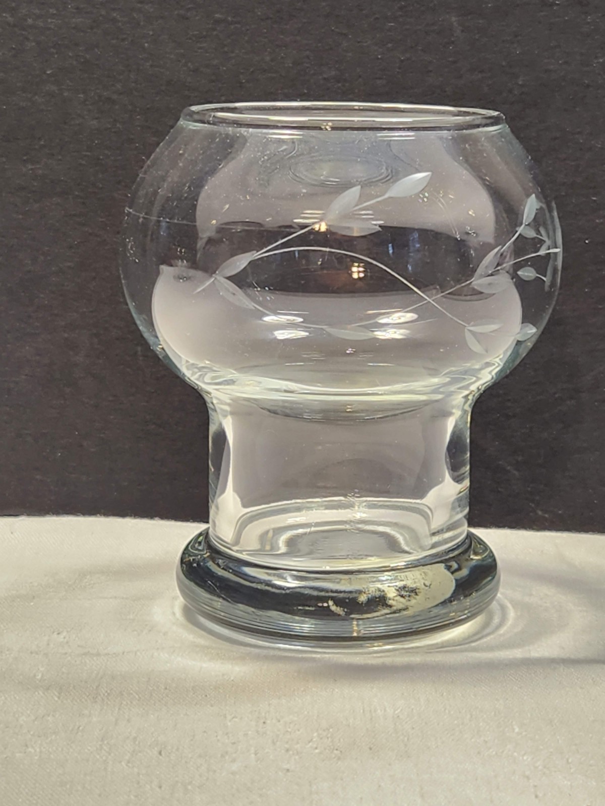 VTG Princess House Etched Glass Votive Candle Holder Heritage Floral Pattern 4in