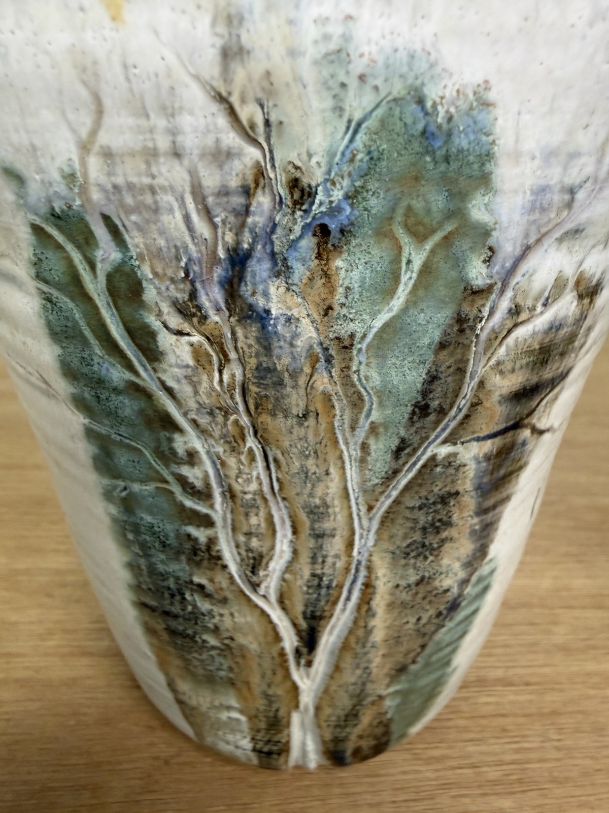 Pottery Vase Handmade Textured Tree Trunks-Glazed 7” Tall