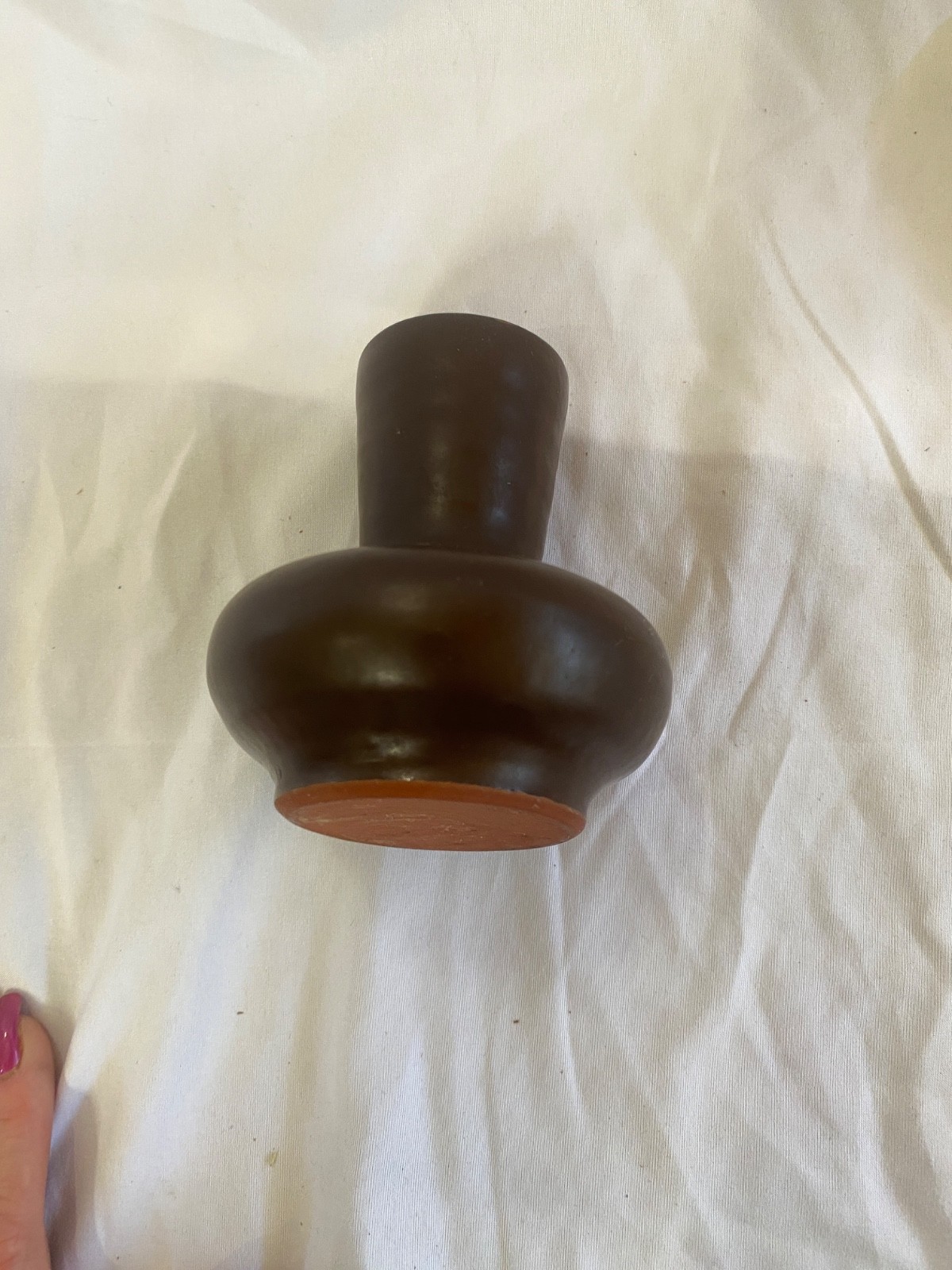 Vintage Bud Vase Clay Brown Glaze Fluted Neck Heavy 4×4 Unsigned Unique