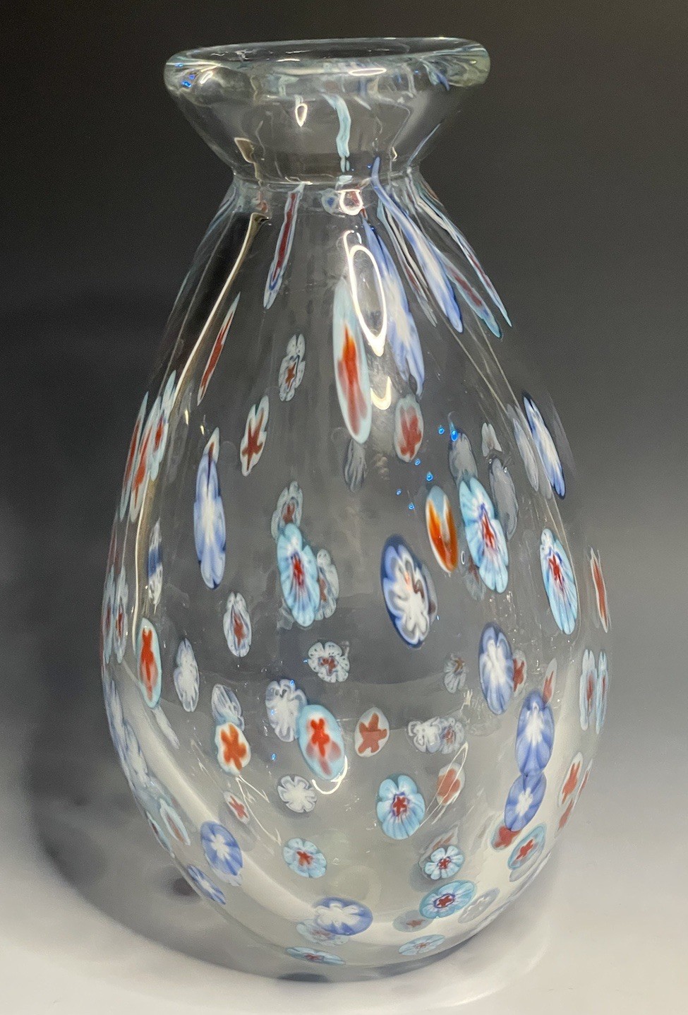 9-3/4″ Vintage ‘Leonardo’ Murano HEAVY Clear Art Glass Millefiori Flower Vase