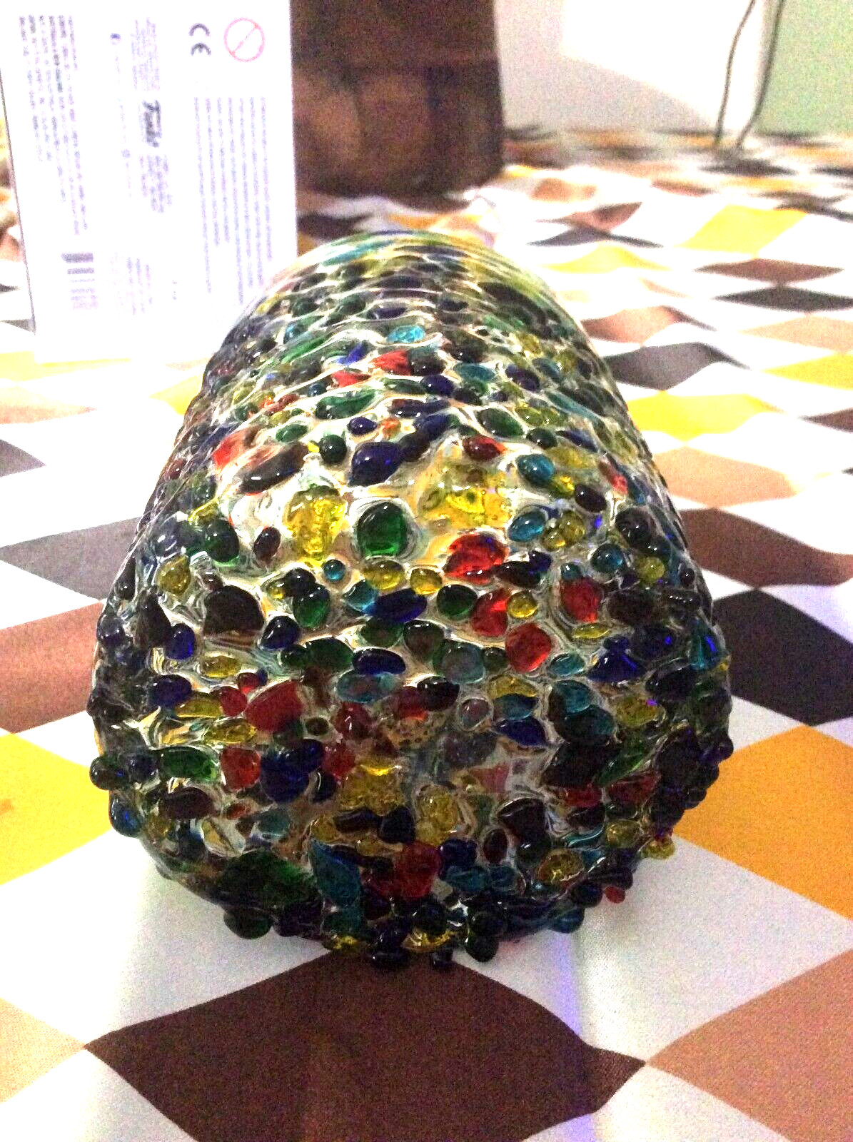 BUBBLE VASE ART GLASS TEXTURED 4″ TALL MULTI COLOR HOBNAIL RAINBOW CONFETTI