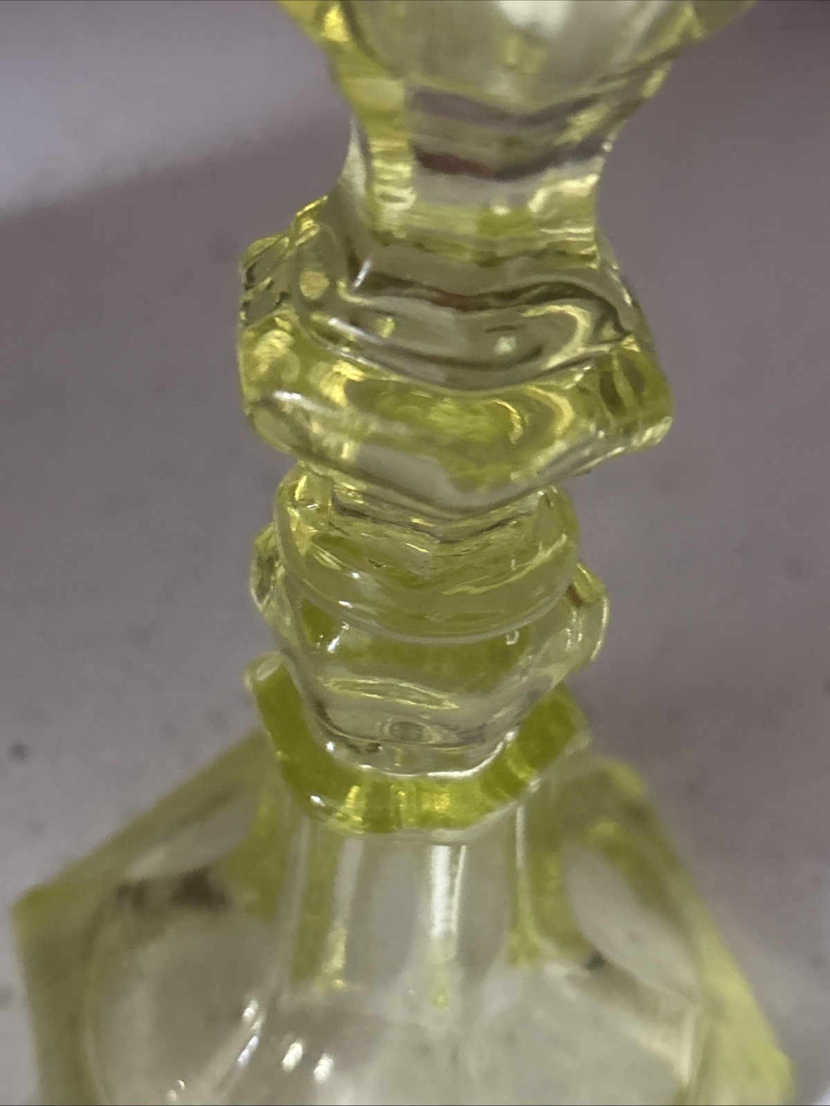 Canary Flint Glass Candlestick Holder Uranium Antique Early American READ