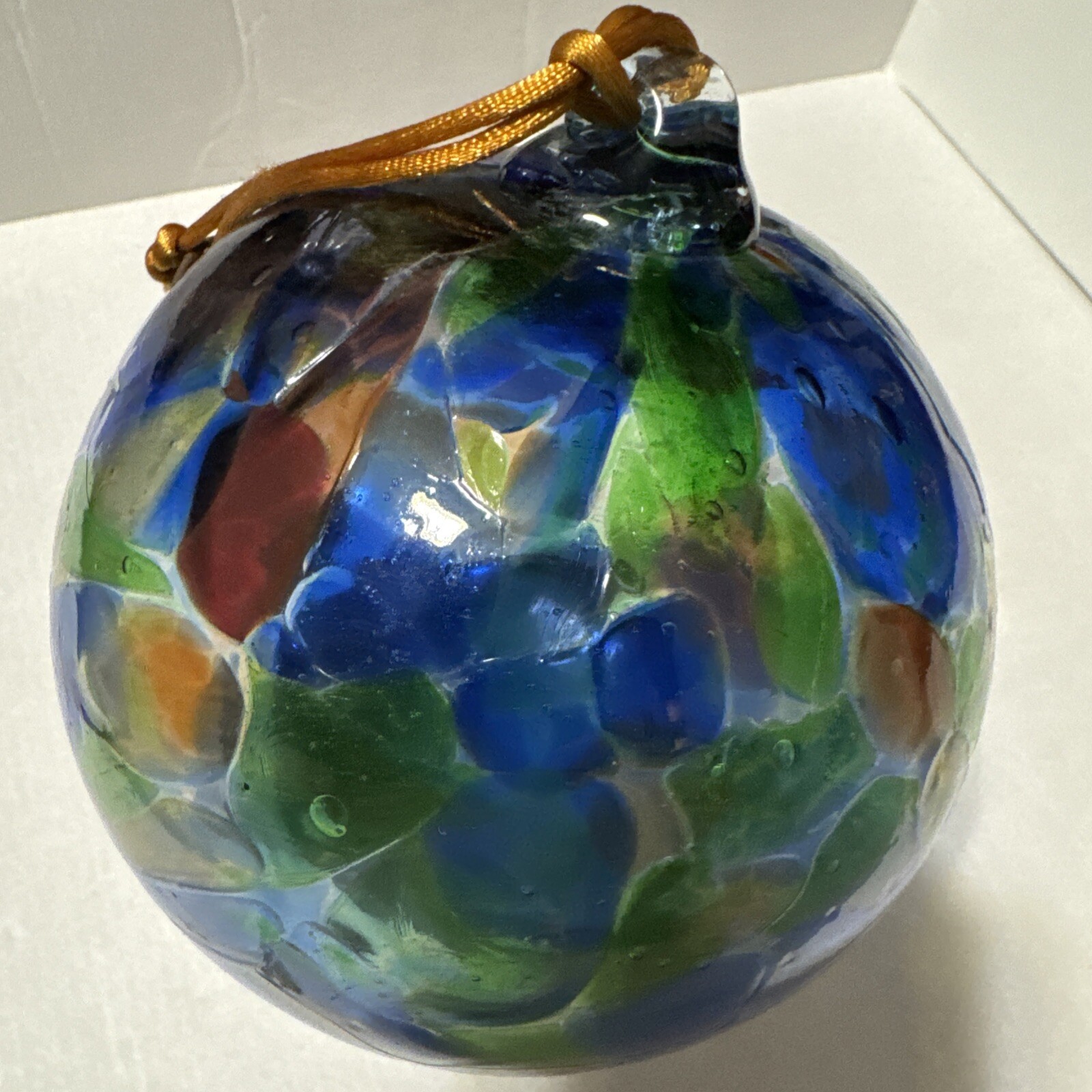 Art Glass Hand Blown Ornament Orb Ball Sun Catcher Blue Green Red 5”