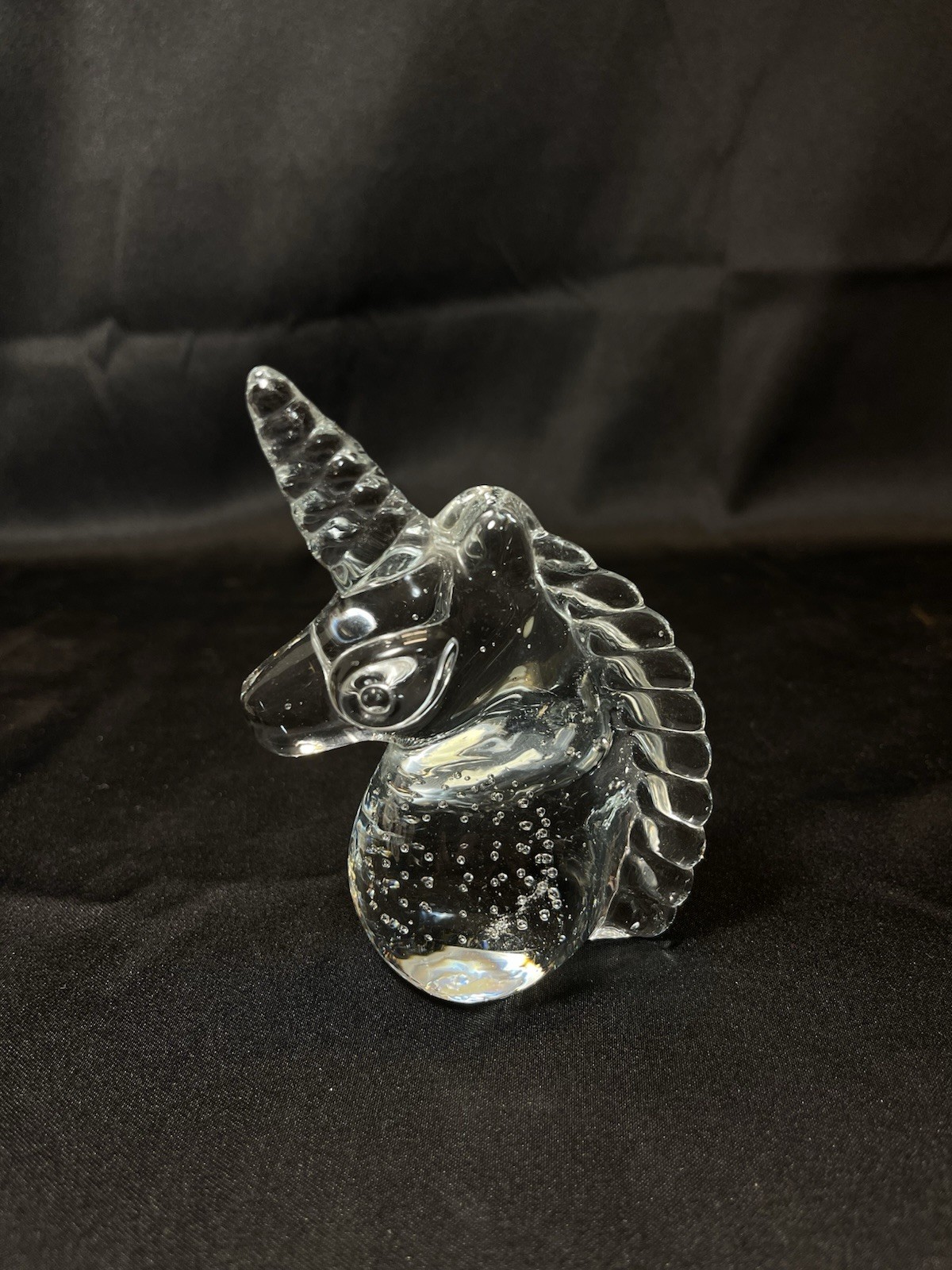 Vintage Bubbles Clear Art Glass Unicorn Figurine Paper Weight 4”