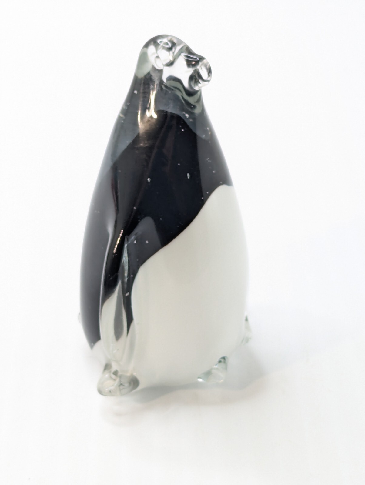 Glass Black & White Penguin Paperweight Figurine Hand Blown 4.75 inches Tall