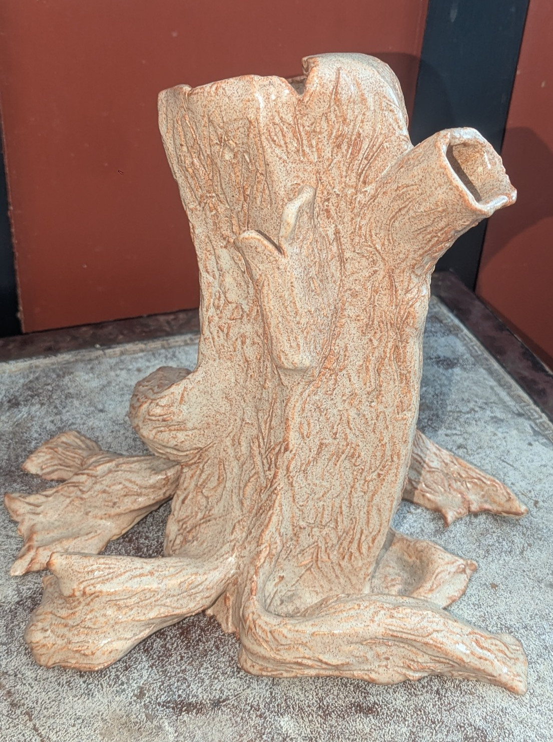 Amazing Large Tree Stump / Root Studio Pottery Vase or Planter Signed MRS